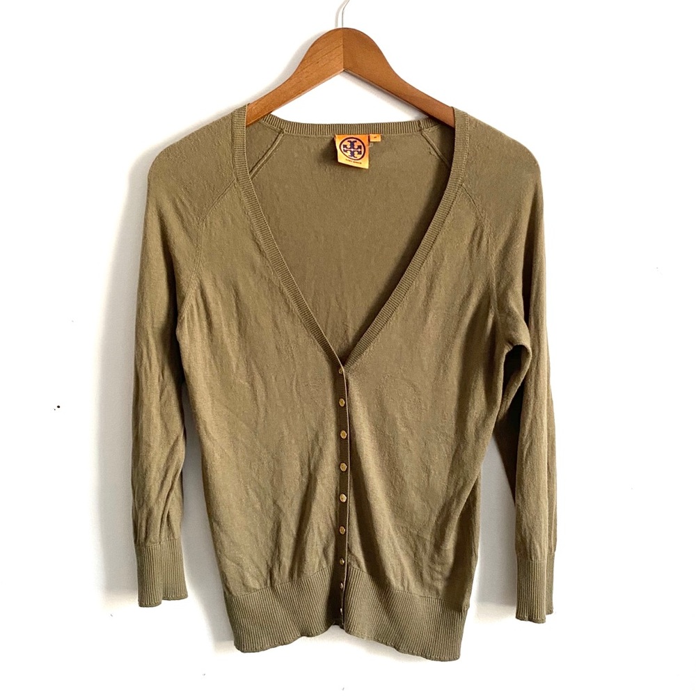 Tory Burch cashmere olive green cardigan